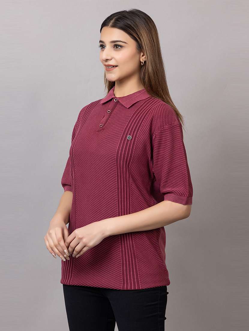 women self design short sleeve polo t-shirt - 21733602 -  Standard Image - 1
