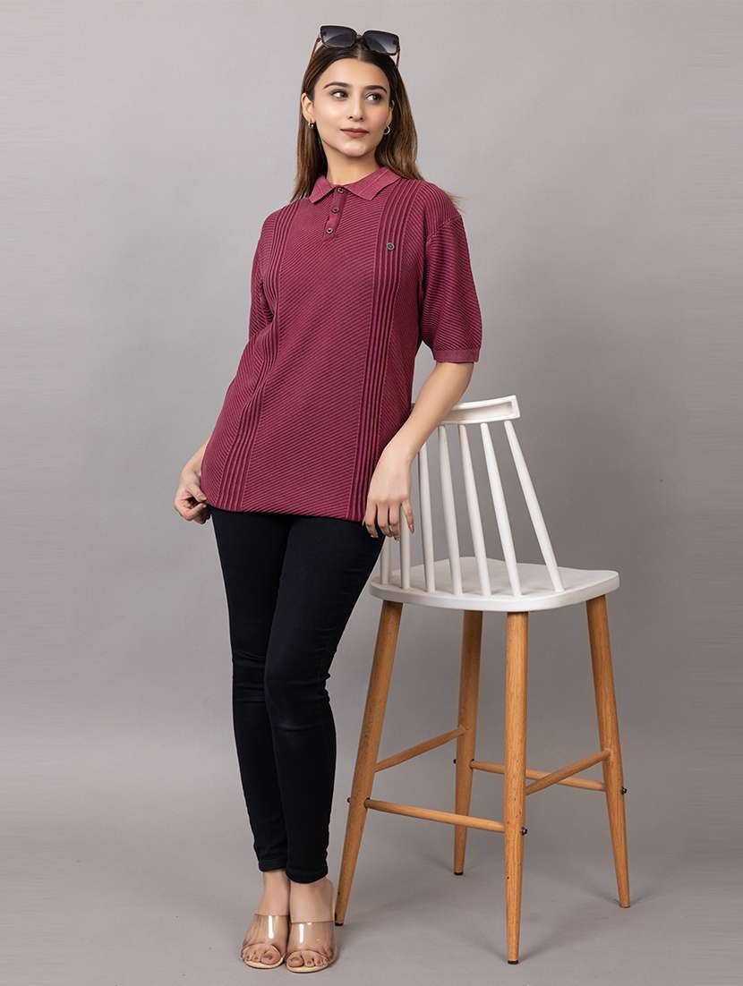 women self design short sleeve polo t-shirt - 21733602 -  Standard Image - 4