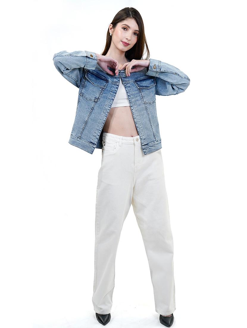 women blue long sleeve denim jacket - 21733635 - Standard Image - 4