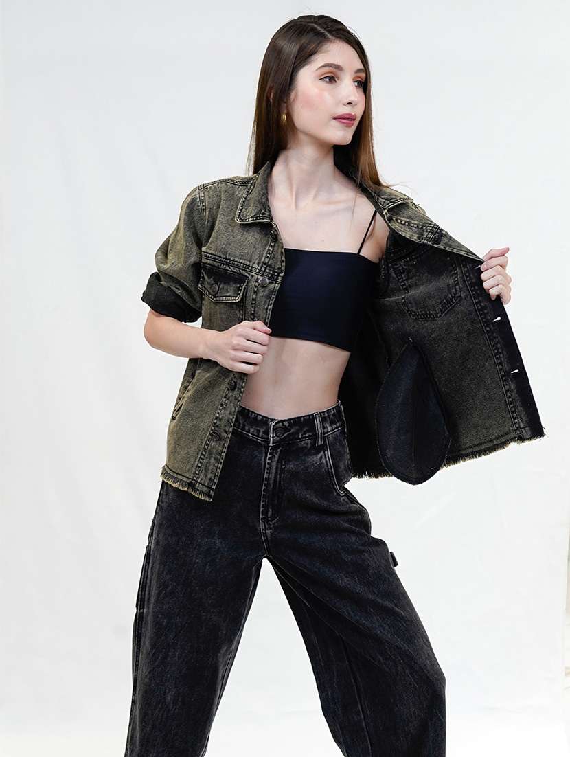 women black long sleeve denim jacket - 21733637 - Standard Image - 4