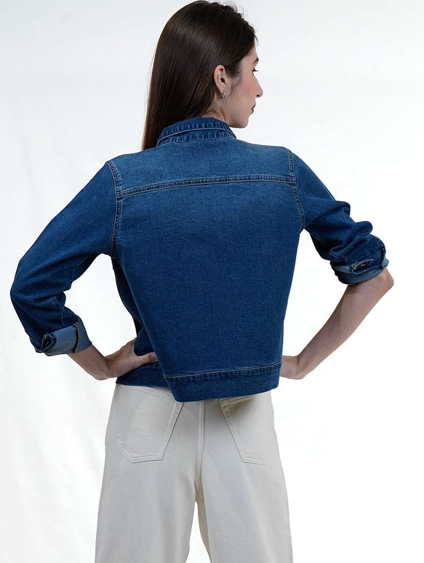 women blue long sleeve denim jacket - 21733638 - Standard Image - 4