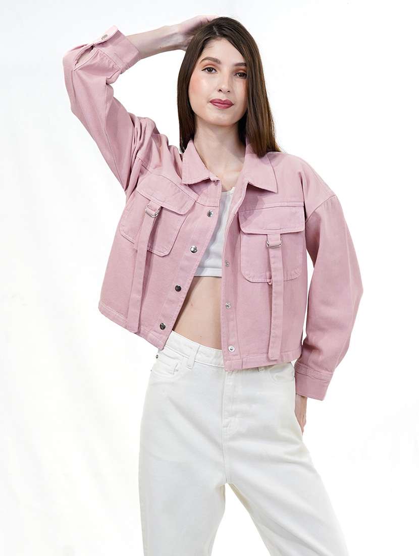 women pink long sleeve denim jacket - 21733639 -  Standard Image - 1