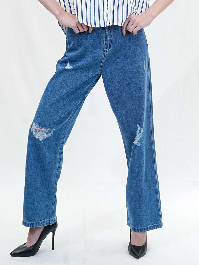 women blue full length distress wide leg jean - 21733660 -  Zoom Image - 0