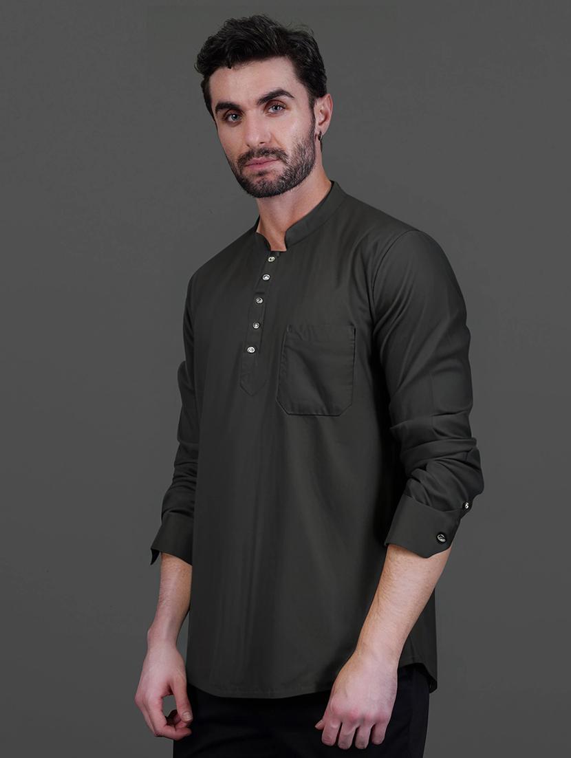 men solid long sleeve short kurta - 21734954 -  Standard Image - 1