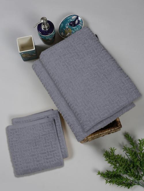two bath towel (70 x 140 cms) and two hand towels (40 x 60) pure cotton bath towel set - 21737257 -  Standard Image - 0