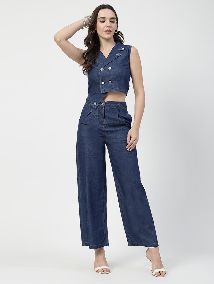 women blue solid top and trouser co-ord set - 21737318 - Standard Image - 1