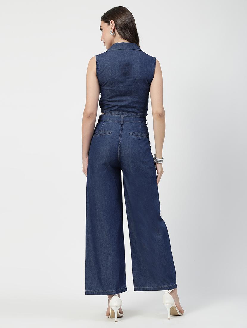 women blue solid top and trouser co-ord set - 21737318 - Standard Image - 4