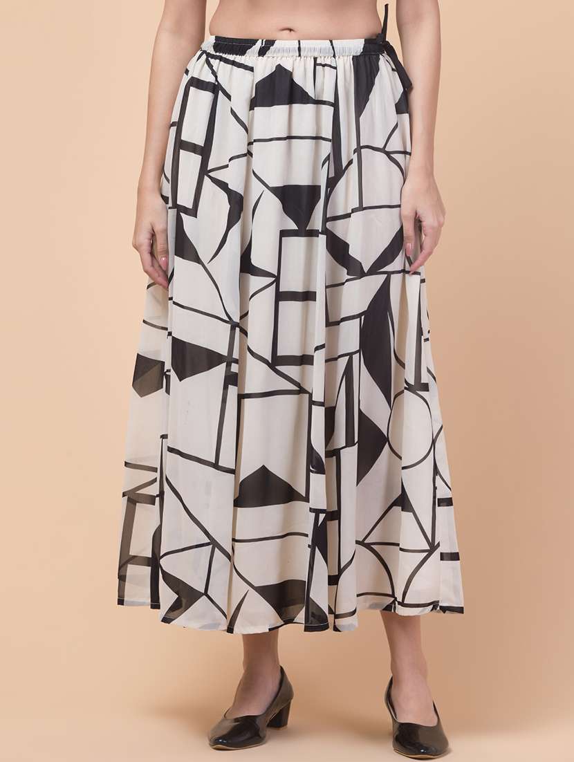 women printed flared long skirt