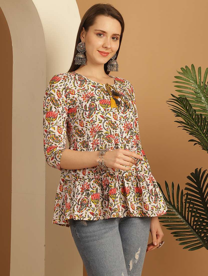 women three quarter sleeve a-line ethnic top - 21737369 -  Standard Image - 1