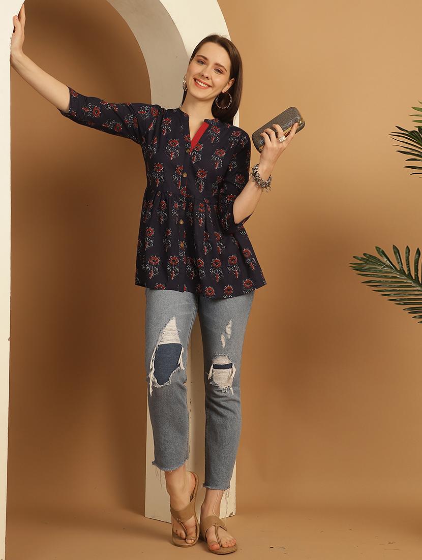 women three quarter sleeve a-line ethnic top - 21737370 - Standard Image - 4
