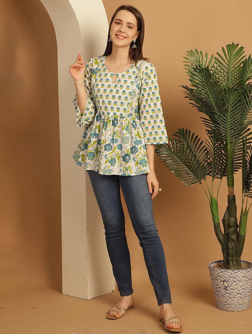 women three quarter sleeve flared ethnic top - 21737375 - Standard Image - 4