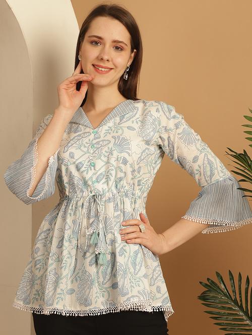 women three quarter sleeve flared ethnic top - 21737377 - Standard Image - 0