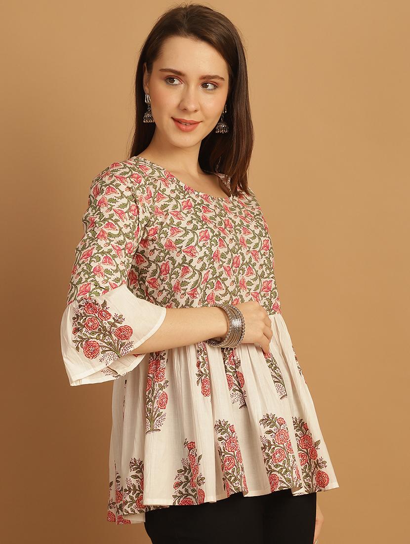 women three quarter sleeve flared ethnic top - 21737378 -  Standard Image - 1