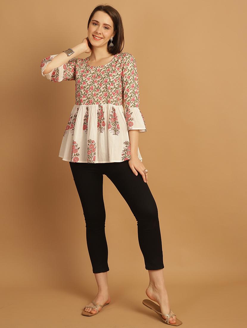 women three quarter sleeve flared ethnic top - 21737378 - Standard Image - 4