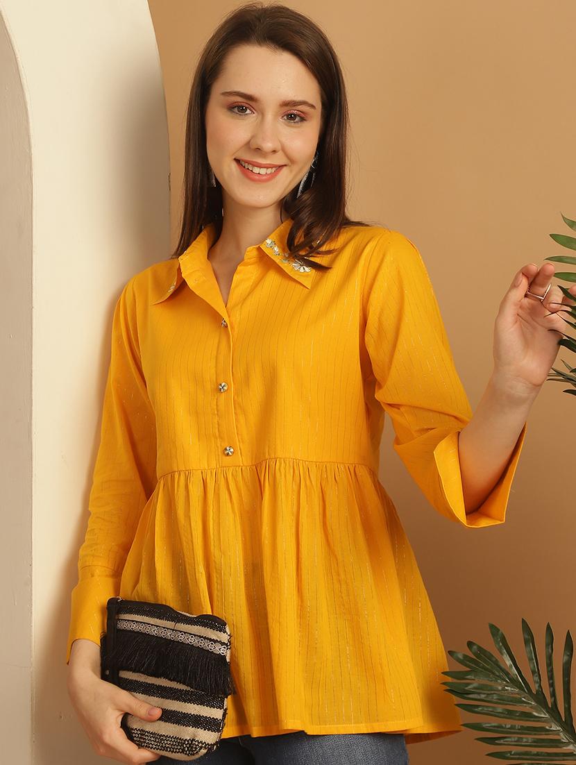women three quarter sleeve flared ethnic top - 21737394 - Standard Image - 1