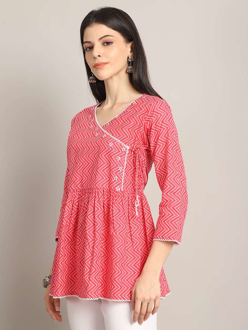 women three quarter sleeve flared ethnic top - 21737397 -  Standard Image - 1