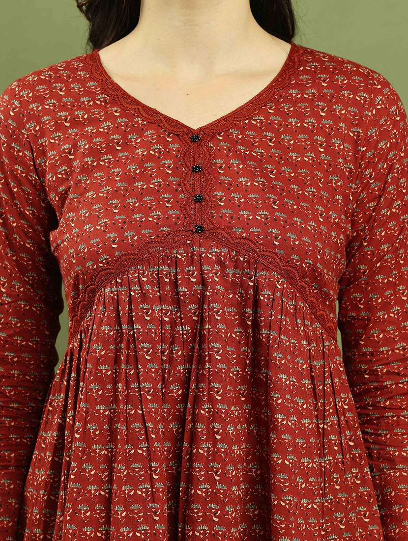 women three quarter sleeve flared ethnic top - 21737399 -  Standard Image - 4