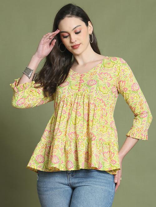 women three quarter sleeve tiered ethnic top - 21737401 -  Standard Image - 0