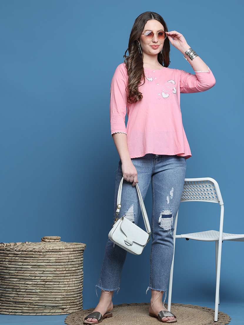 women three quarter sleeve a-line ethnic top - 21737406 -  Standard Image - 4