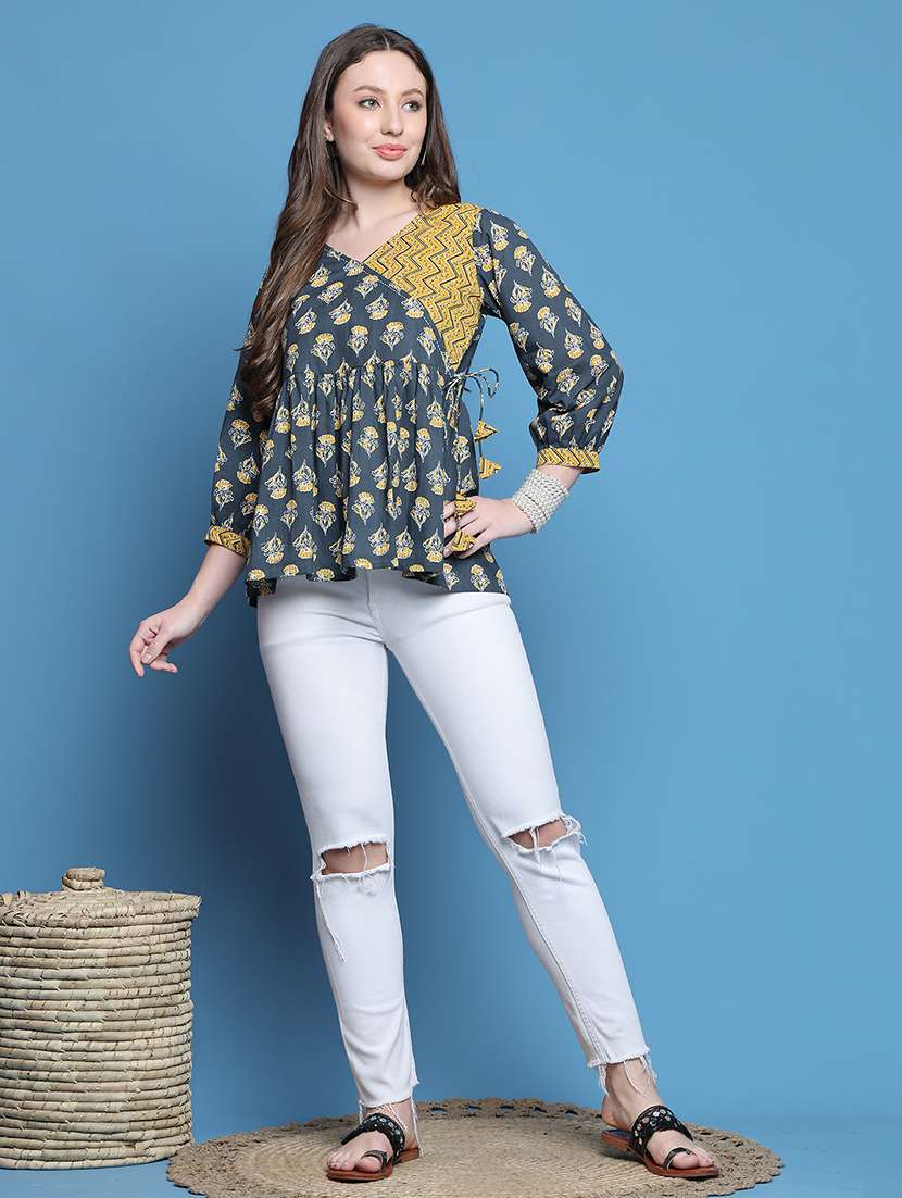 women three quarter sleeve flared ethnic top - 21737407 -  Standard Image - 4