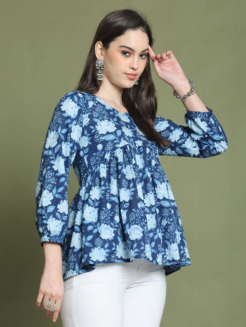 women floral printed v neck a-line top - 21737410 -  Standard Image - 1