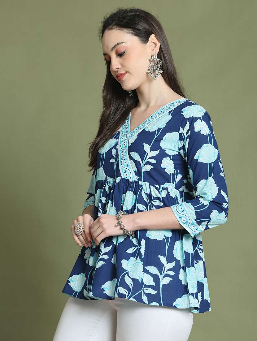 women three quarter sleeve a-line ethnic top - 21737411 -  Standard Image - 1