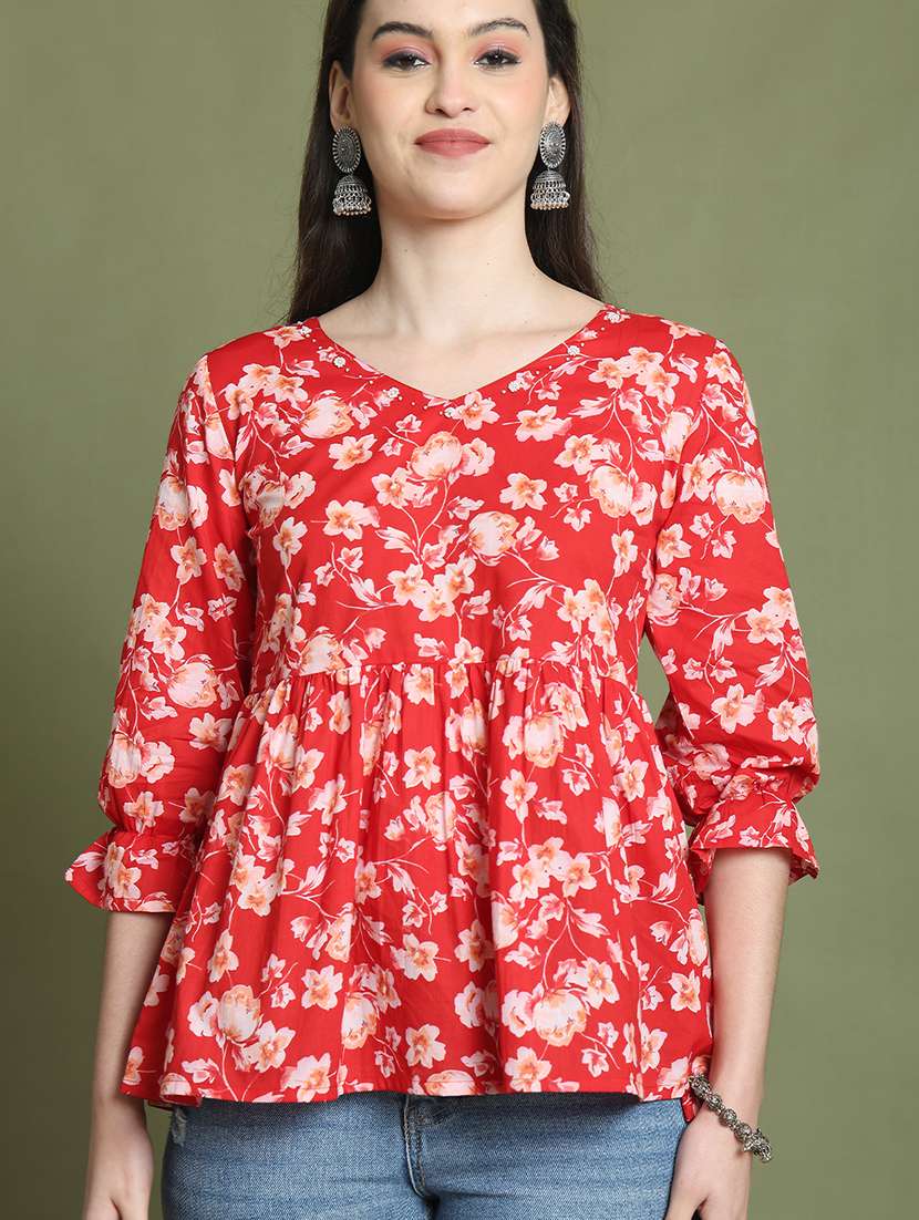 women three quarter sleeve flared ethnic top - 21737414 -  Standard Image - 4