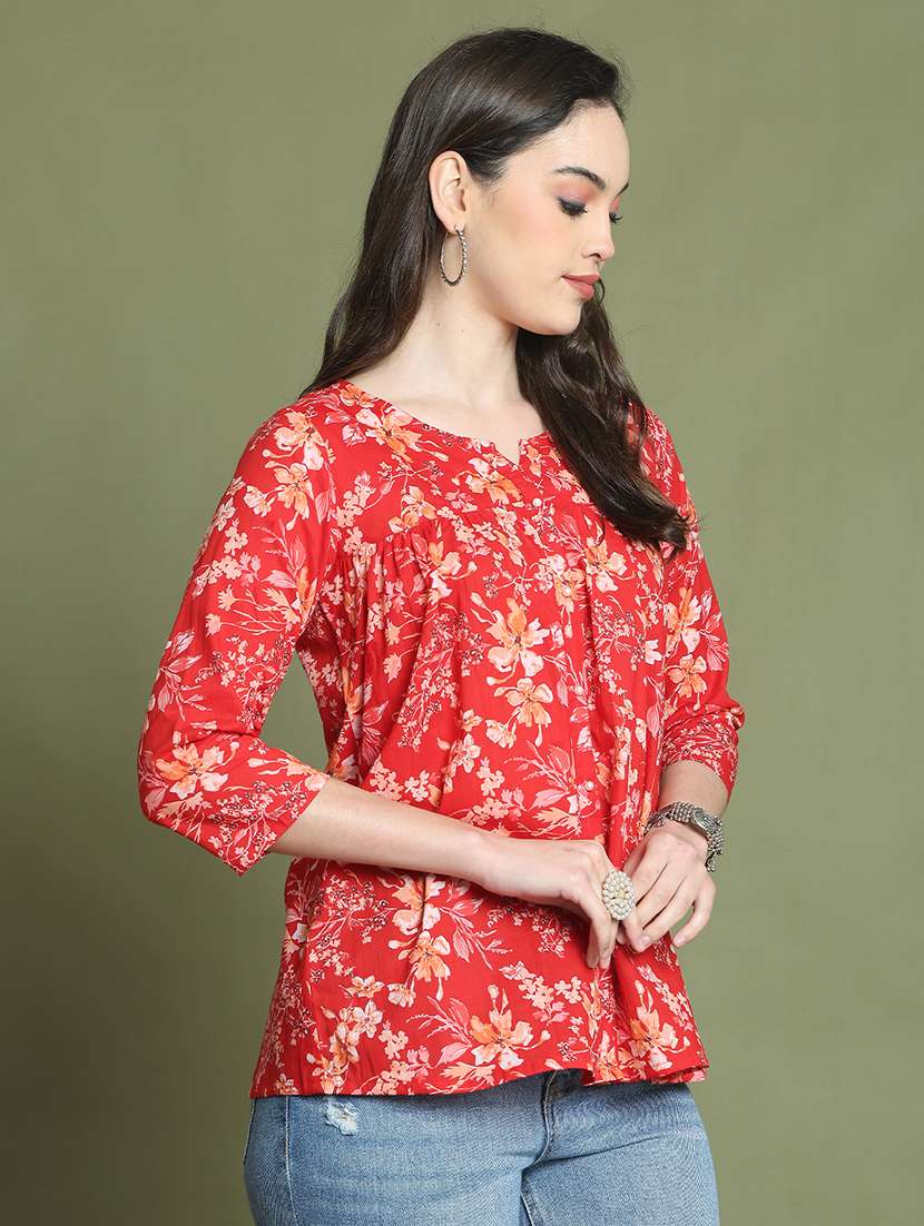 women floral printed notch neck a-line top - 21737417 -  Standard Image - 1