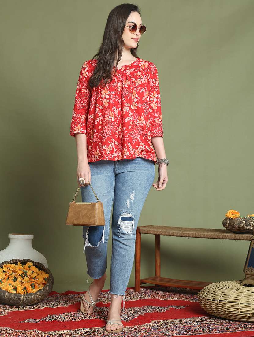 women floral printed notch neck a-line top - 21737417 -  Standard Image - 4
