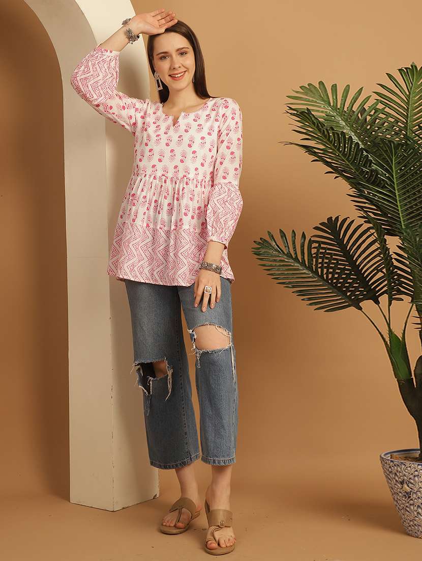 women floral printed notch neck a-line top - 21737418 -  Standard Image - 4