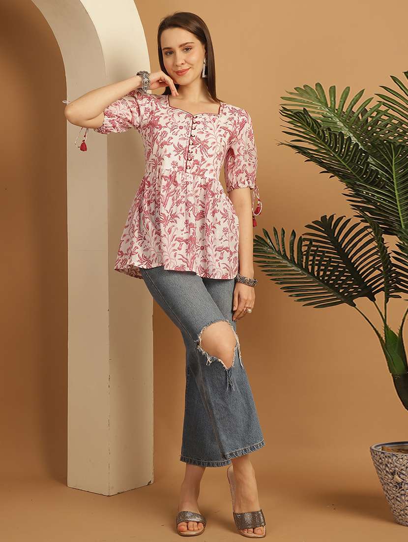 women floral short sleeve a-line ethnic top - 21737419 -  Standard Image - 4