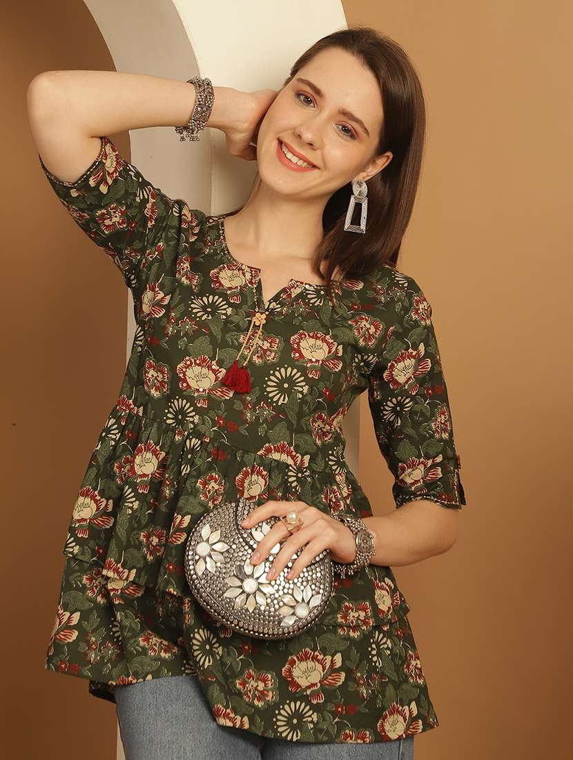 women floral short sleeve a-line ethnic top - 21737421 -  Standard Image - 1