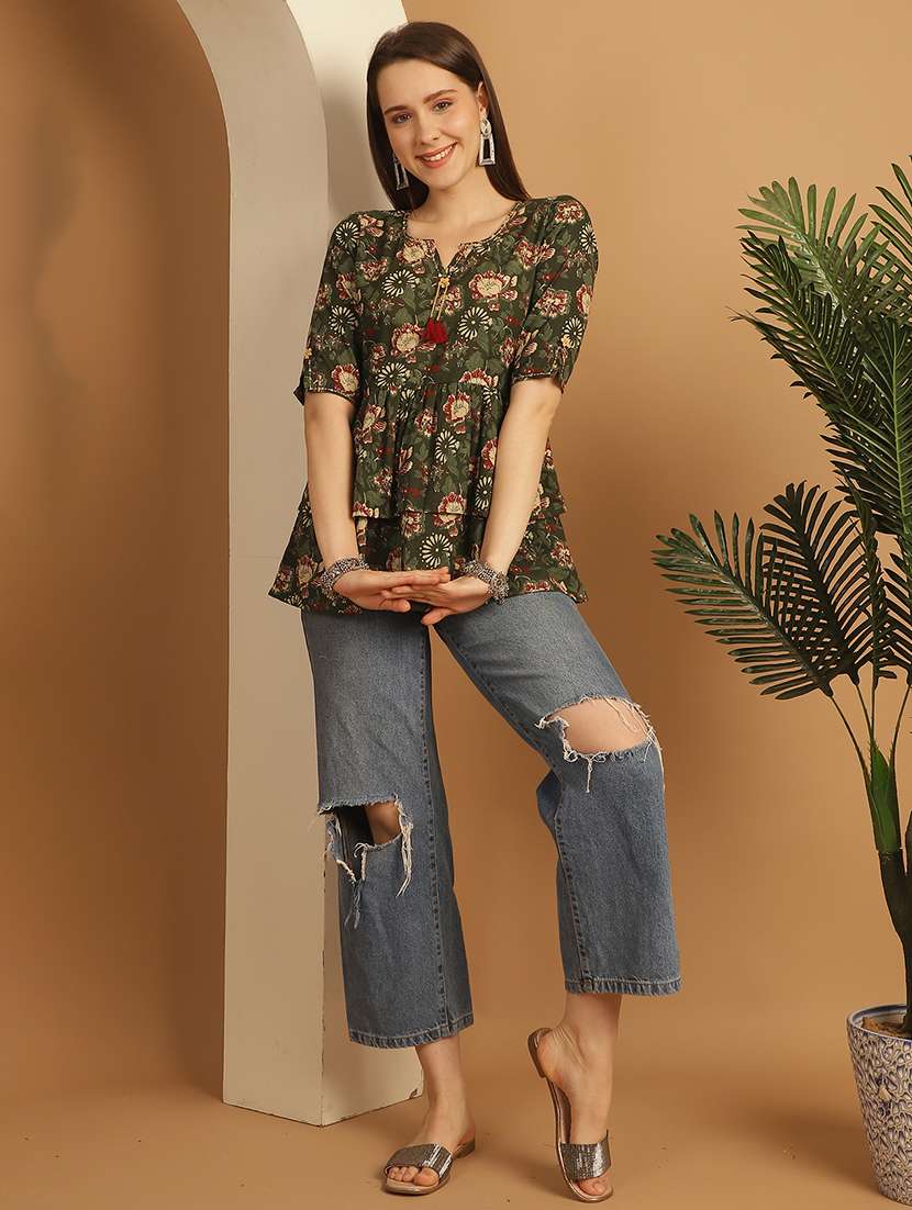 women floral short sleeve a-line ethnic top - 21737421 -  Standard Image - 4