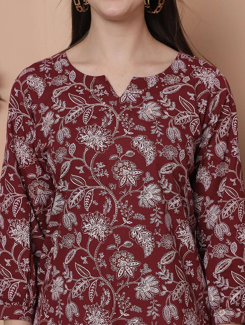 women floral printed mandarin neck straight top - 21737427 - Standard Image - 4