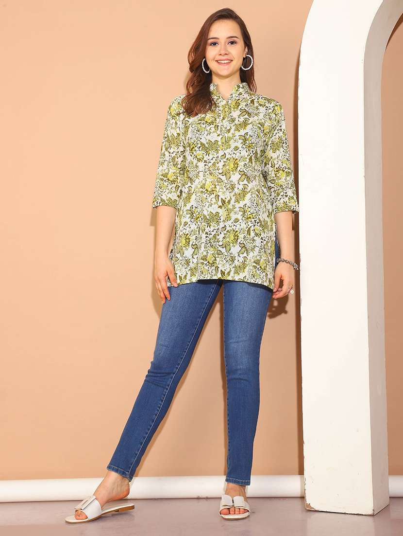 women printed three quarter sleeve straight kurti - 21737432 -  Standard Image - 4