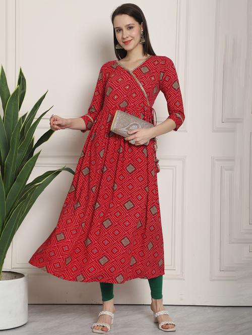 women bandhani printed v neck flared kurta - 21737520 - Standard Image - 0