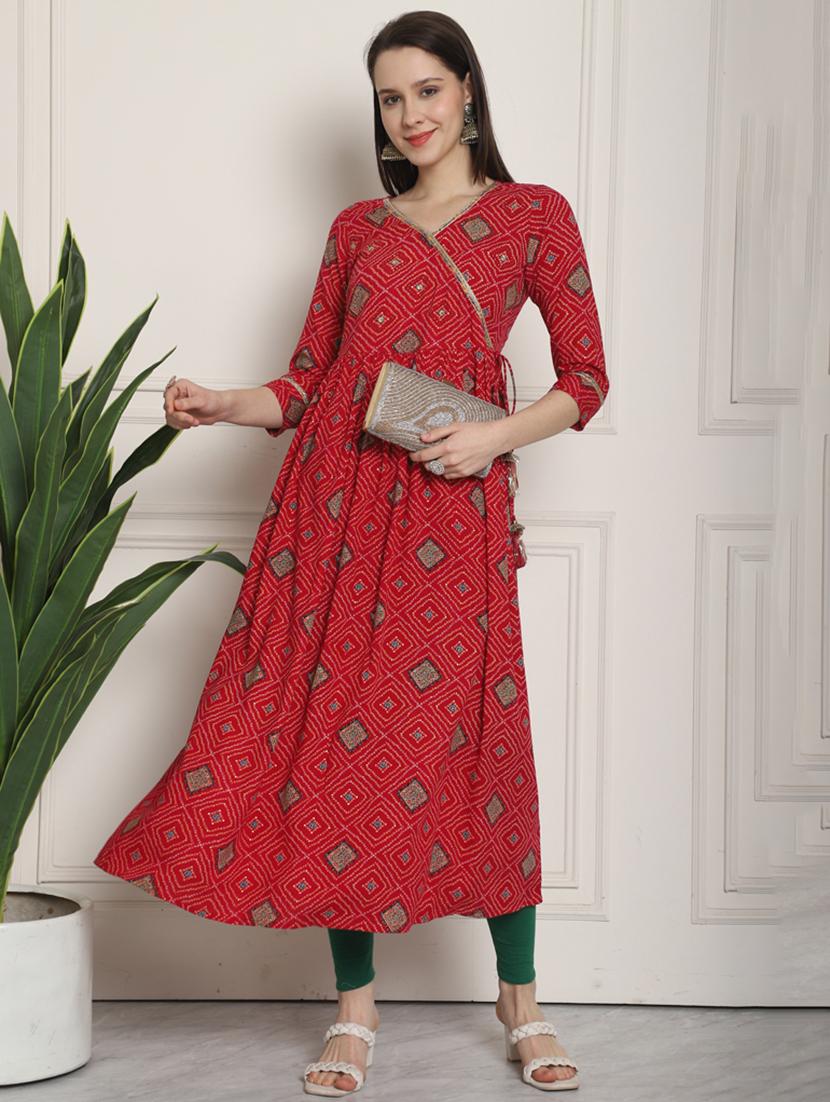 women bandhani printed v neck flared kurta - 21737520 - Zoom Image - 0