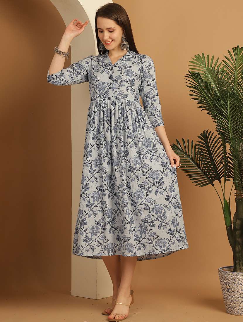 women three quarter sleeve a-line ethnic dress