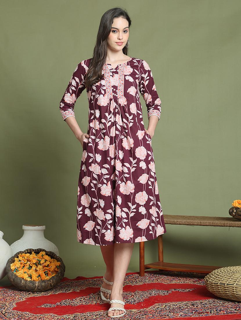 women three quarter sleeve a-line ethnic dress - 21737542 - Standard Image - 4