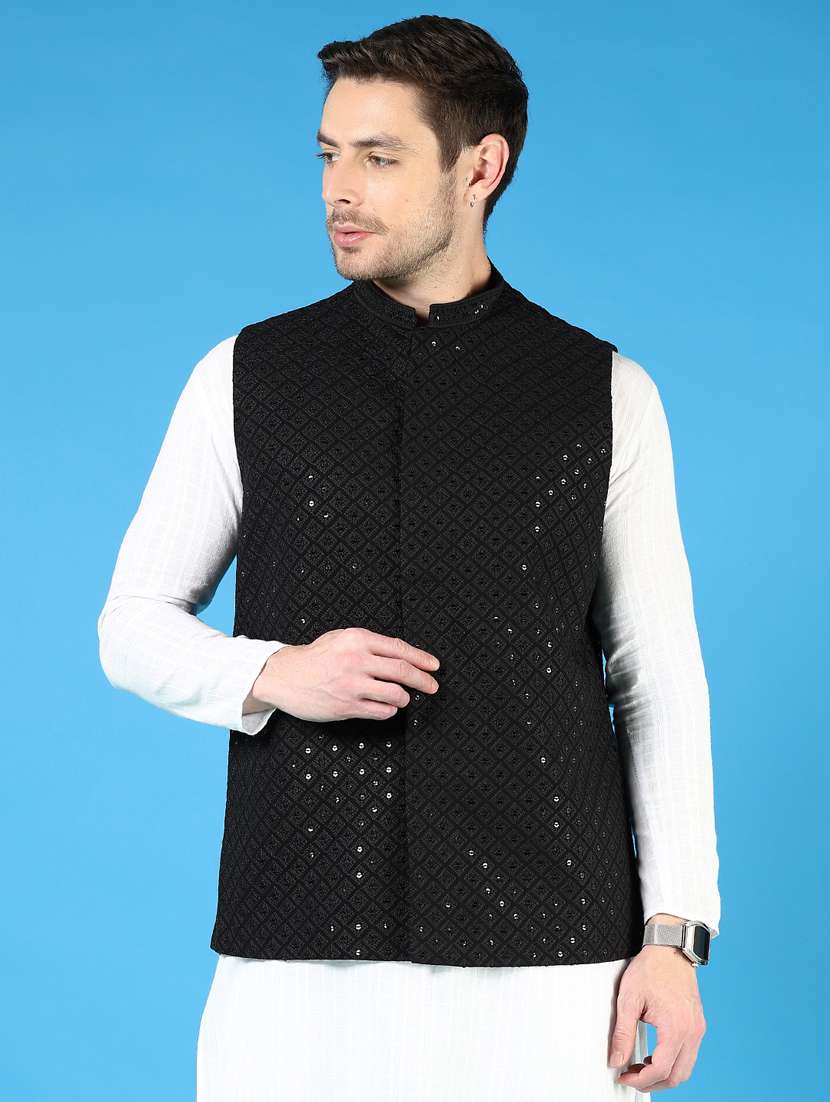 men embroidered sleeveless nehru jacket - 21737797 -  Standard Image - 1