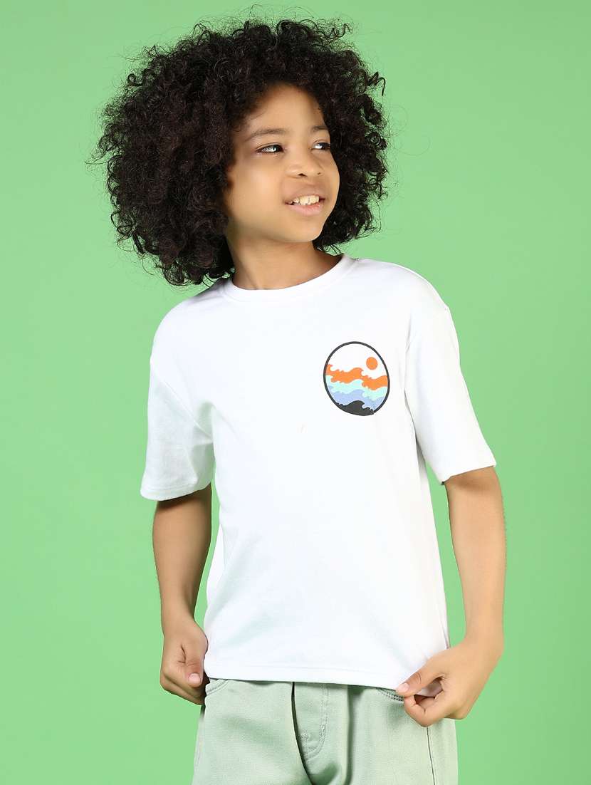 boys white front & back print round neck t-shirt - 21737799 -  Standard Image - 1