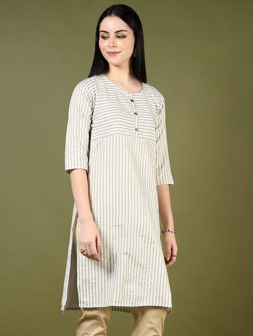 women embroidered three quarter sleeve straight kurta - 21737801 -  Standard Image - 1