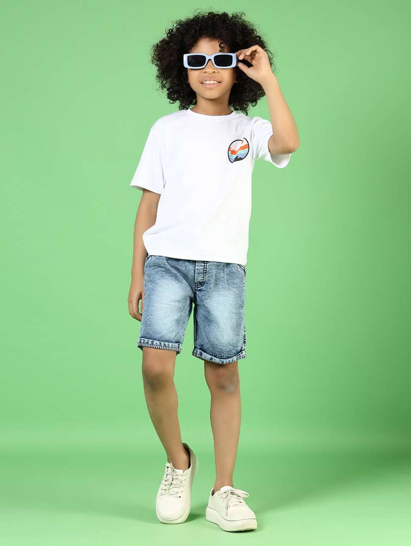 boys solid mid rise denim shorts - 21737828 -  Standard Image - 4