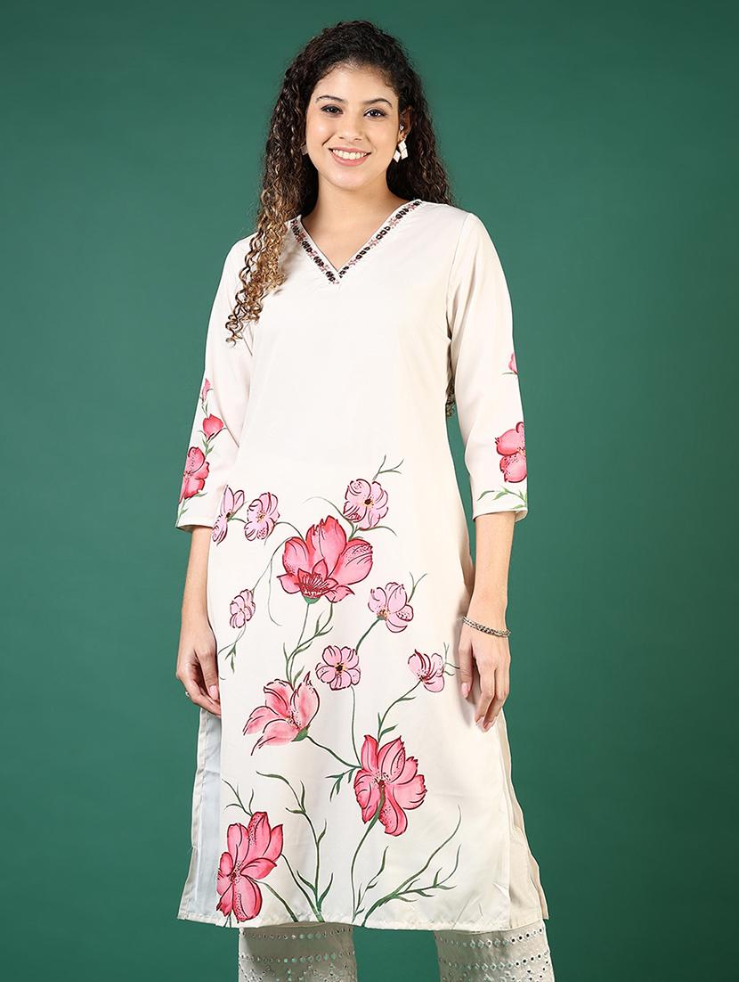 women floral printed v neck straight kurta - 21737832 -  Zoom Image - 0