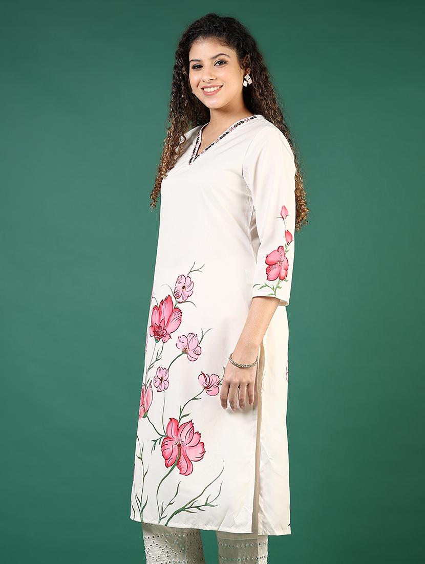 women floral printed v neck straight kurta - 21737832 -  Standard Image - 1