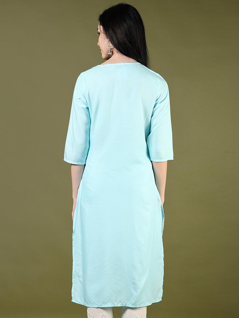 women embroidered three quarter sleeve straight kurta - 21737850 - Standard Image - 4
