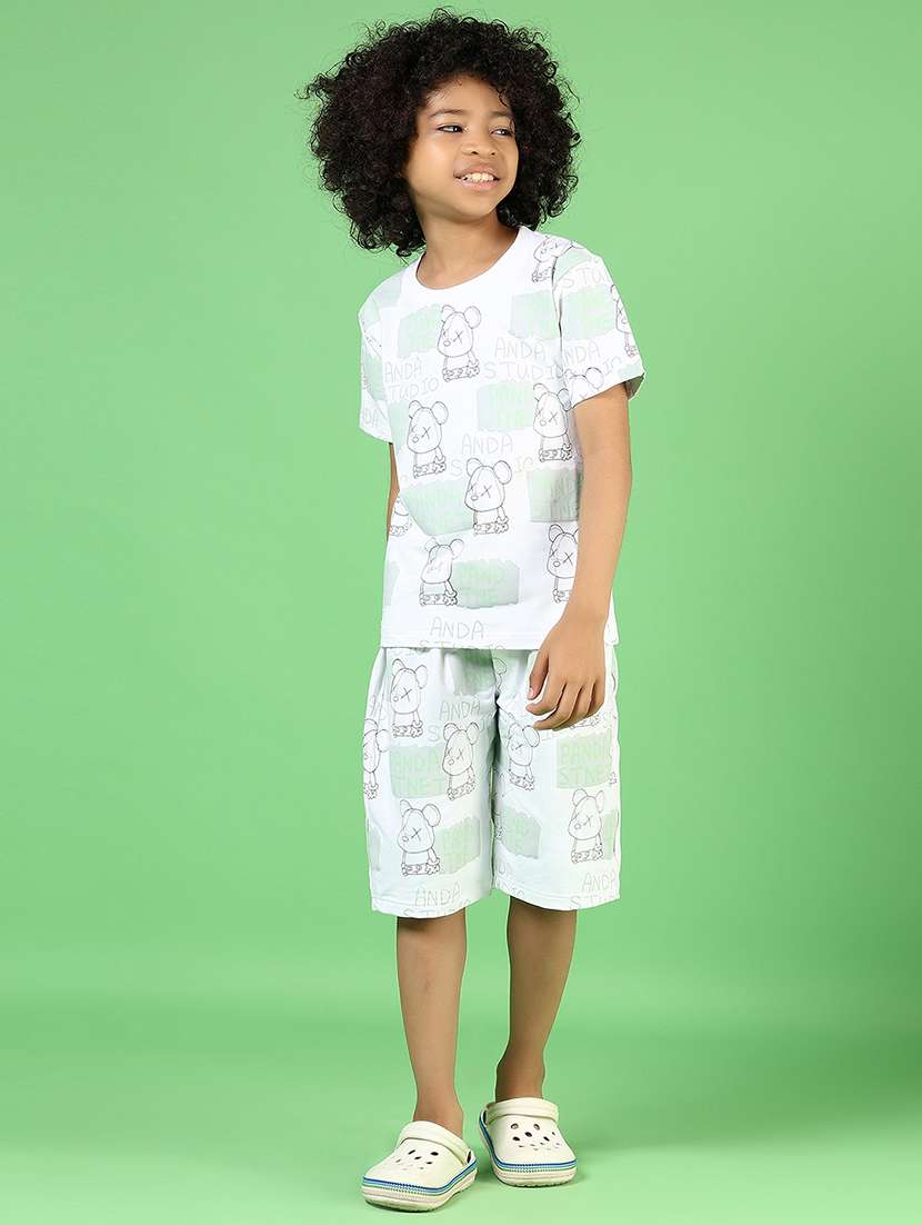 boys white printed shirt sleeve co-ord set - 21737870 -  Standard Image - 1