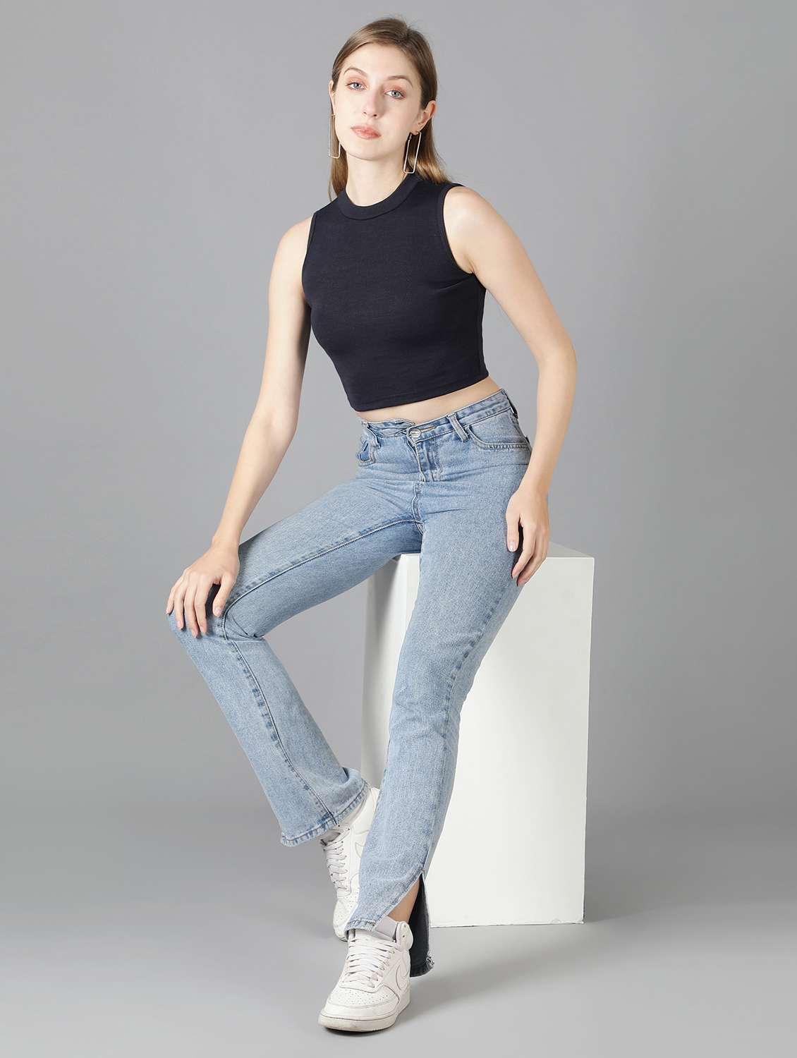 women plain sleeveless croped tank top - 21738026 - Standard Image - 4