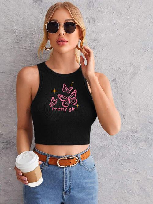 women printed sleeveless crop top  - 21738039 -  Standard Image - 0