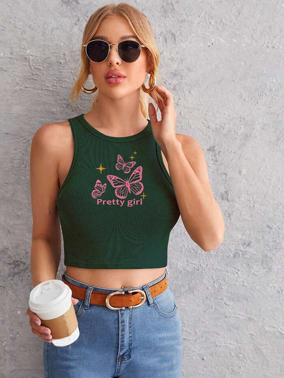 women printed sleeveless crop top - 21738040 - Zoom Image - 0